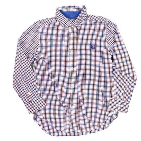 Chaps Button Front Dress Shirt Orange Blue - Picture 1 of 5